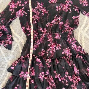 Misa Los Angeles Black Mini Dress with Pink Floral Print